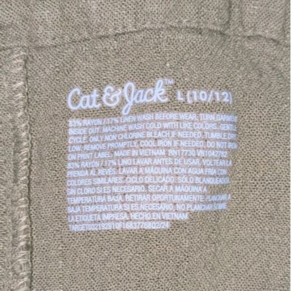 Cat & Jack Jumpsuit L 10 12 Girl's Green Linen Blend Spaghetti Strap Romper - Picture 7 of 8